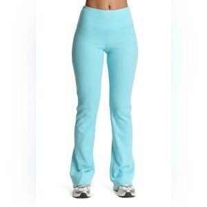 Naked Wardrobe Light Blue Waffle Knit Thermal Flared Leggings Sz Medium